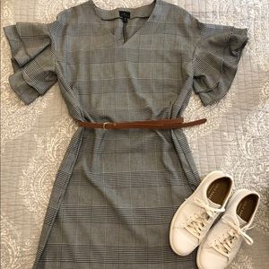Worthington Ruffle Sleeve Glen Plaid Shift Dress